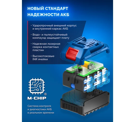 Аккумулятор ЗУБР LMS, Power PRO, 20 В, 4.0 А·ч, Профессионал BP-P-20-4 Код товара: 39863925